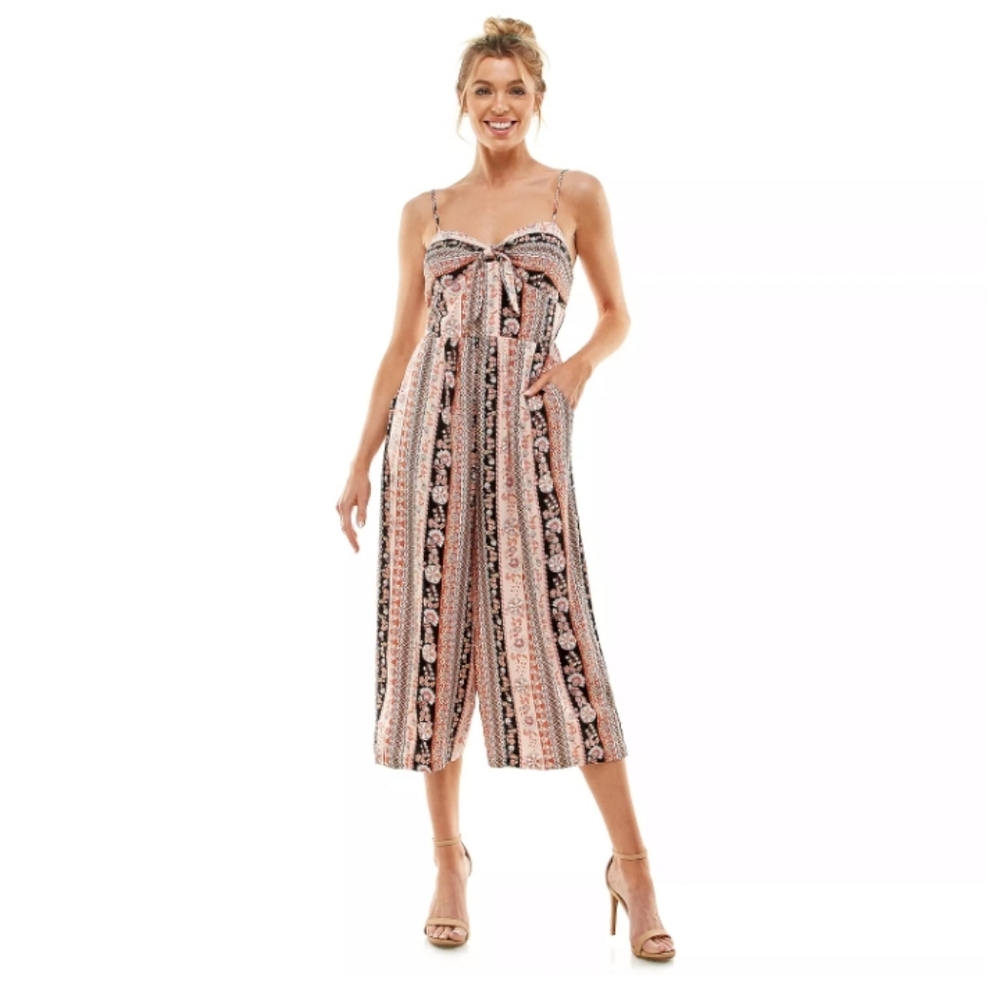 Lily Rose Floral Boho Cropped Jumpsuit Romper Womens Size XS